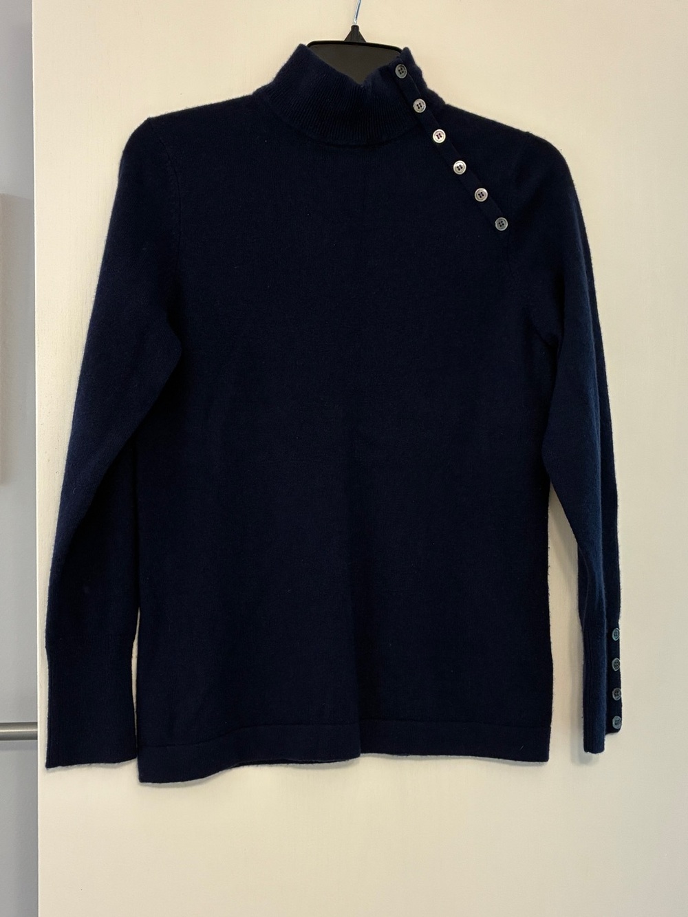 Charter Club 100% Cashmere Navy Mock Turtleneck Sweater with Shoulder Buttons